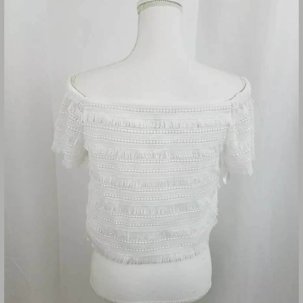 WHBM Fringe Crop Top Off the Shoulder 12 Nwot - Picture 2 of 12